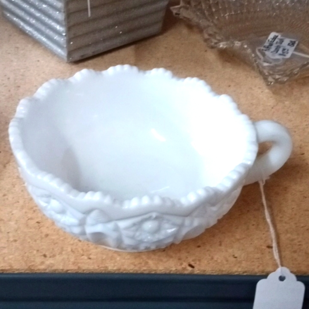 Milk Glass Candy Dish with  Handle